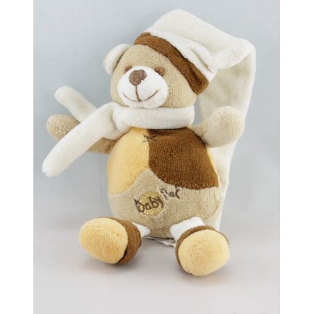 Doudou attache tétine ours marron jaune beige BABY NAT