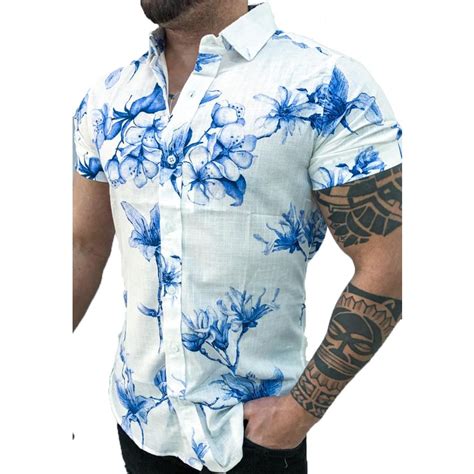 Camisa Masculina Florida Estampada Lisa Havaiana Ideal Para Saida De