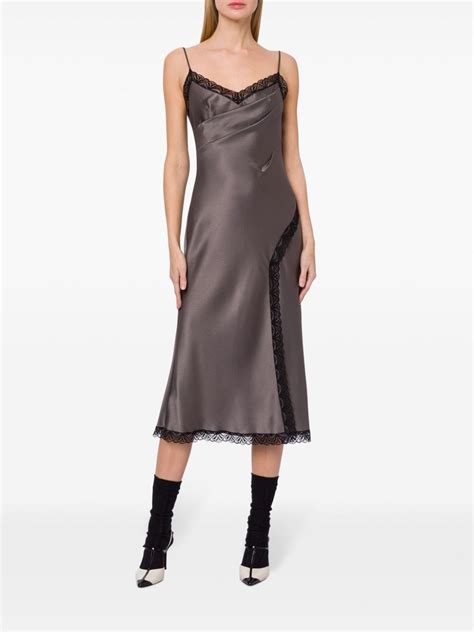 Alberta Ferretti Lace Trim Satin Dress Grey FARFETCH