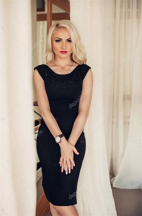 Blonde Woman In Fashion Black Dress Stock Photo By Forewer 116290260