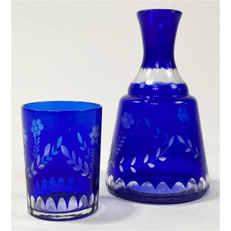 Vintage Bohemian Cobalt Cut Crystal Carafe And Glass Chairish