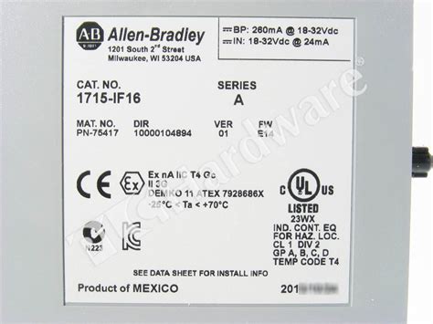 PLC Hardware: Allen-Bradley 1715-IF16 Redundant I/O 16-Ch Analog Input