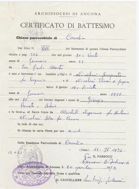 CERTIFICATO DI BATTESIMO