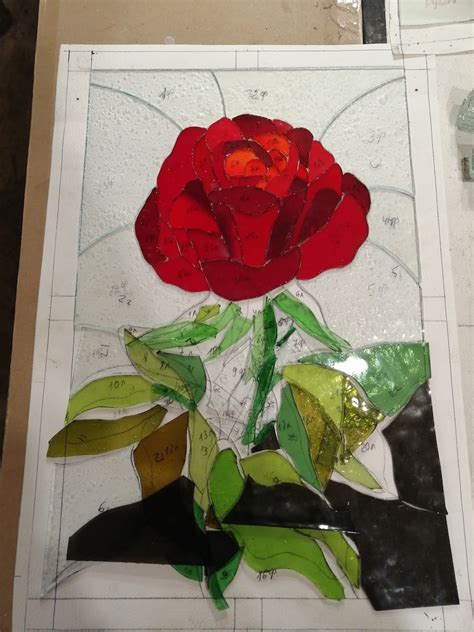 Red Rose Stained Glass Panel Window Hanging Flower Suncatcher Etsy