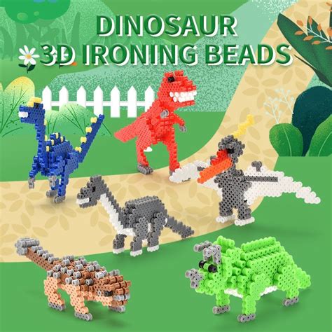 Vividly Colored Beads Dinosaur Pearler Set Fuse Beads Craft Kit Patterns Melty Fusion Colored