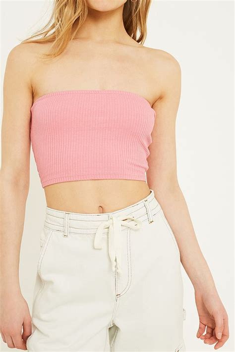 Uo Rib Knit Pink Bandeau Top Bandeau Top Tops Bandeau