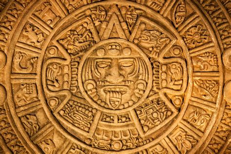 Reproduction of the ancient mayan calendar found in Chichen Itza ...