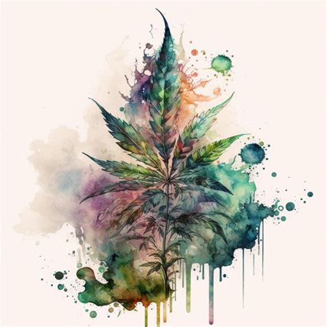 Premium AI Image | painting of a marijuana leaf with watercolor paint splatters generative ai