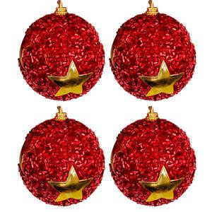 Bolas De Natal Vermelhas Glitter E Estrela 4 Peças 7cm