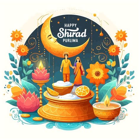 Happy Sharad Purnima Celebration Concepts Flat Vector Illustration