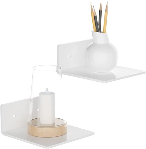 Amazon Sezanrpt 6 Inches White Acrylic Wall Shelves Set Of 2 Wall