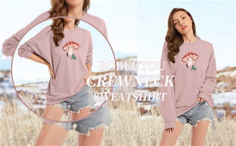 Bobeutou Women Frog Crewneck Sweatshirt Kawaii Mushroom Cute Oversize