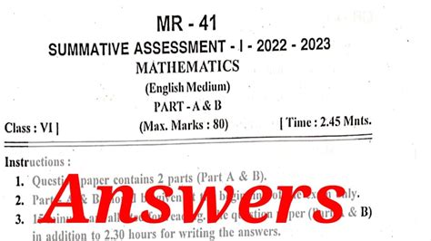 Th Class Maths Sa Question Paper With Answers