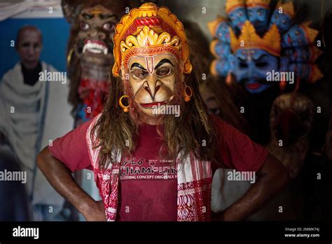 In This Tuesday Aug 7 2018 Photo Mask Maker Khagen Goswami Wears A