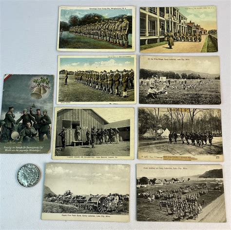 Lot Antique Lot Of 9 Misc Wwi Military Postcards Us Germany