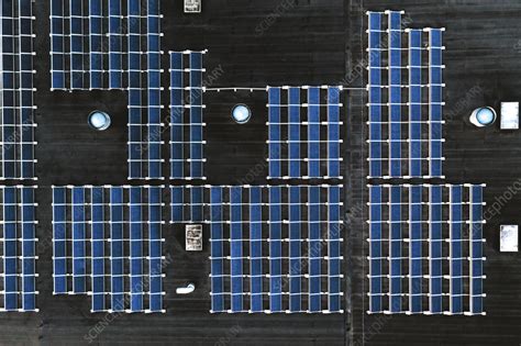 Aerial View Of Solar Panel Park On Rooftop Kaunas Lithuania Stock