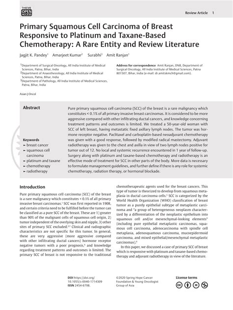 Pdf Primary Squamous Cell Carcinoma Of Breast Responsive To Platinum