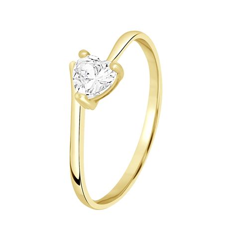 Bague Solitaire Serti D Un Oxyde De Zirconium Coeur Couleur Blanc