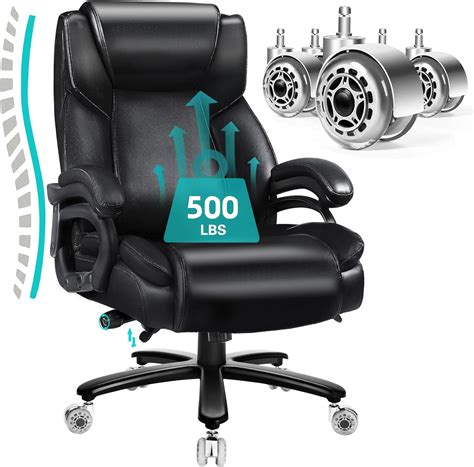 500lbs Heavy Duty Office Chair with Dual Rubber Wheels, Big and Tall Office Chair for Heavy ...