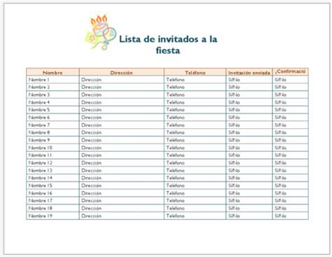 Lista De Invitados Plantillasoffice Net