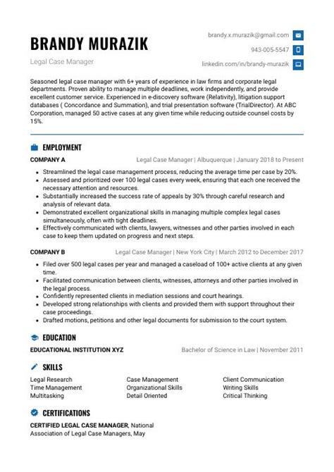 Legal Case Manager Resume Cv Example And Writing Guide