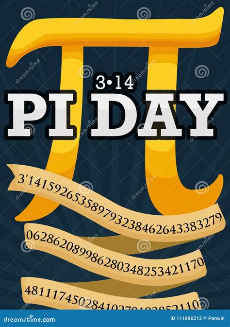 Golden Pi Symbol And Ribbon To Celebrate Pi Day Vector Illustration