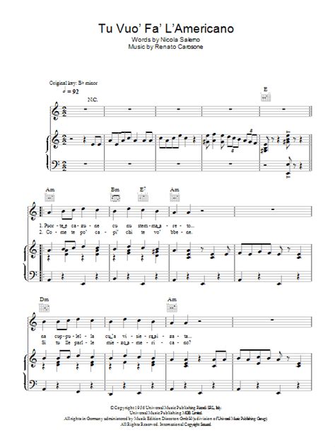 Tu Vuo Fa L'Americano | Sheet Music Direct