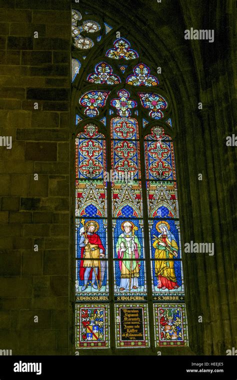 Stained Glass Window Apse Of The Gothic St Vitus Cathedral Prague