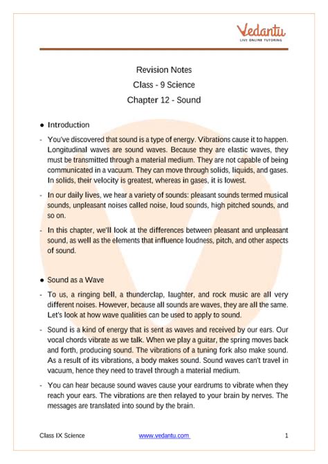 Sound Class Notes Cbse Science Chapter Pdf