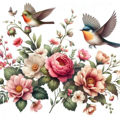 Premium Photo | A painting of flowers with birds and flowers