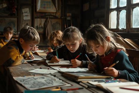 Premium Photo | Children Engrossed in Their Drawing