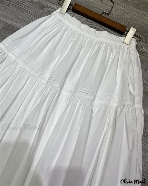 Oliviamark Elegant European Style High Waisted Cotton Midi Skirt