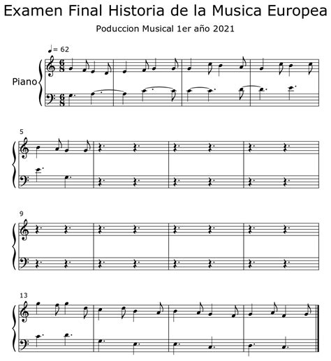 Examen Final Historia De La Musica Europea Sheet Music For Piano