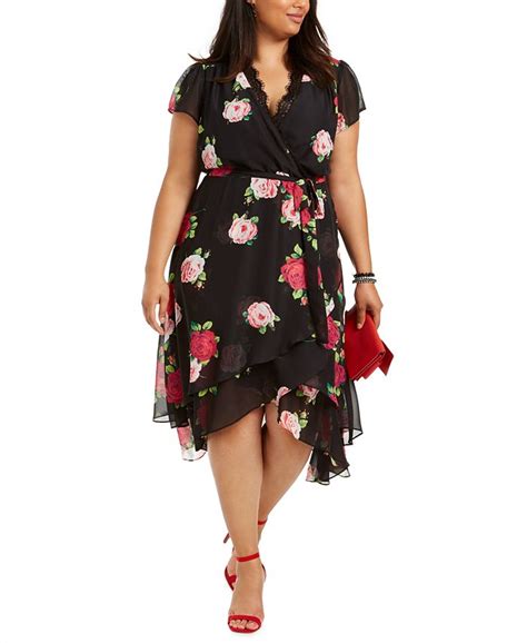 Betsey Johnson Trendy Plus Size Lace Trim High Low Wrap Dress Macys