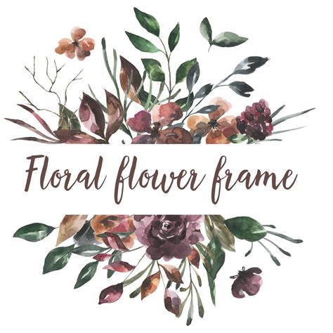 Rustic Floral Frame Clipart, Horizontal Floral Wreath, Watercolor Boho ...