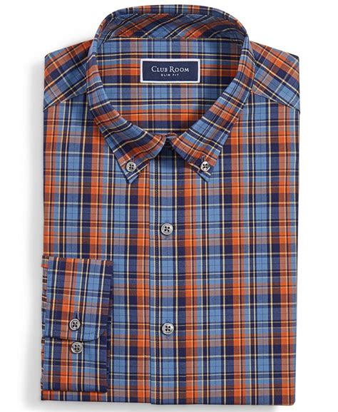 Club Room Mens Slim Fit 4 Way Stretch Plaid Dress Shirt Created For