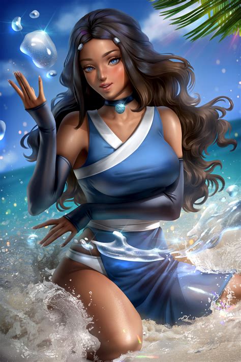 Wallpaper Anime Girls Nickelodeon Avatar The Last Airbender Katara Dark Skin Long Hair