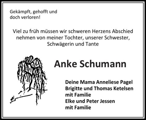 Traueranzeigen Von Anke Schumann Sh Z Trauer