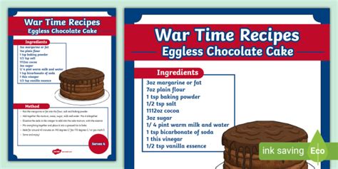 Wartime Eggless Chocolate Cake Recipe Twinkl