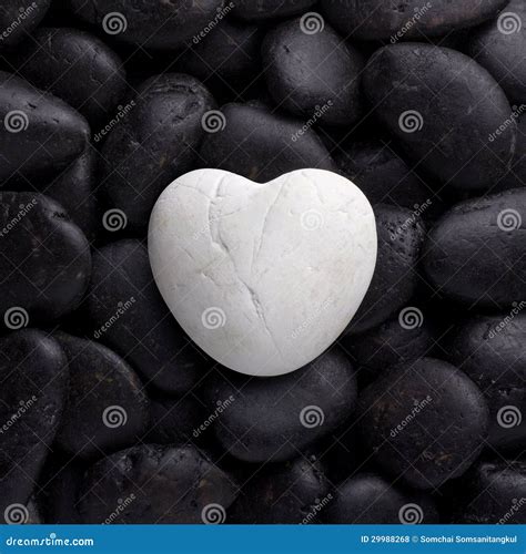 White Big Heart Pebble Stone Rock Laid On Pile Of Black Nature Pebbles Stones Rocks With