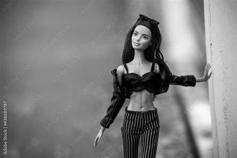 Mulhouse France 9 June 2021 Portrait Of Brunette Barbie Doll Wearing A Black And White