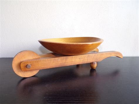 Wooden Wheelbarrow Bowl Vintage Woodcroftery Container Coffee Table