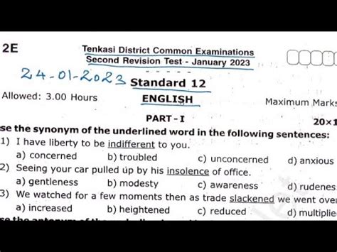 Th English Second Revision Exam Original Question Paper Youtube