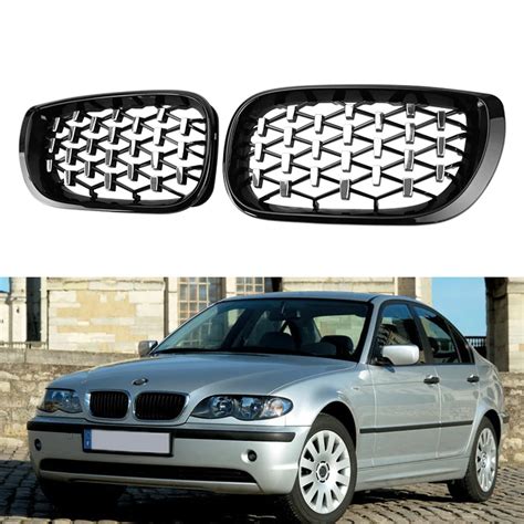 A Pair Car Front Kidney Grills Diamond Grille Racing Grill For Bmw