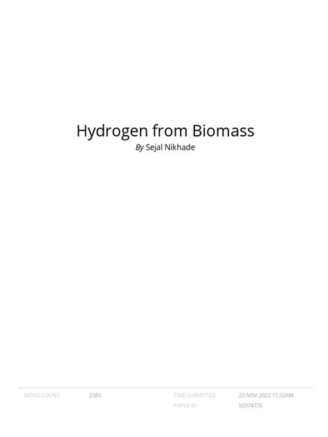 Hydrogen From Biomass | PDF