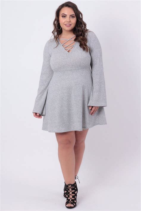 Plus Size Contemporary Rib Knit Dress Grey Dresses Plus Size