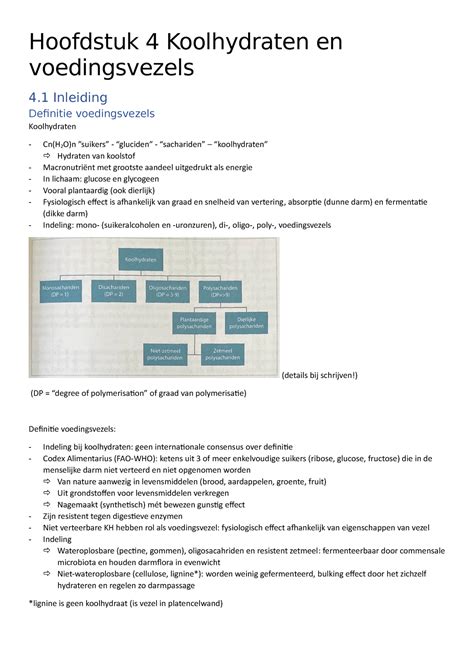 Hoofdstuk 4 Voedingsleer Samenvatting Hoofdstuk 4 Koolhydraten En