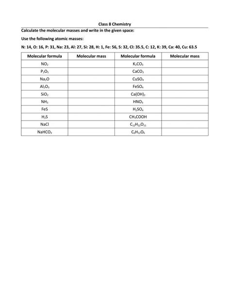 Calculate the molecular mass worksheet | Live Worksheets - Worksheets ...