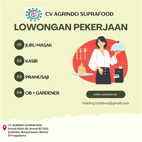 Lowongan Kerja Juru Masak Kasir Pramusaji Ob Gardener Di Cv