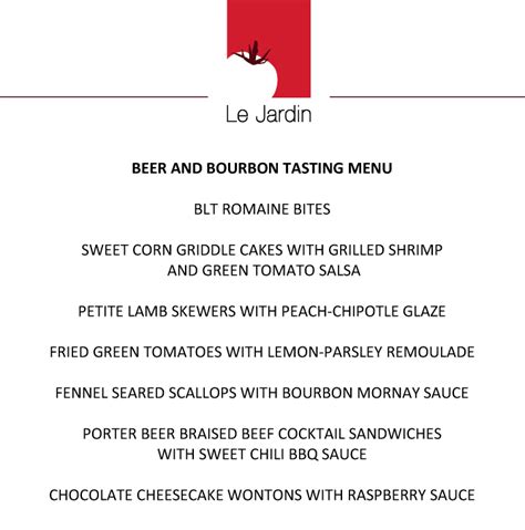 Beer and Bourbon Tasting Menu | Le Jardin